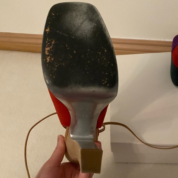 YSL Suede Colorblock Pattern Slingback Pumps - Picture 6 of 8